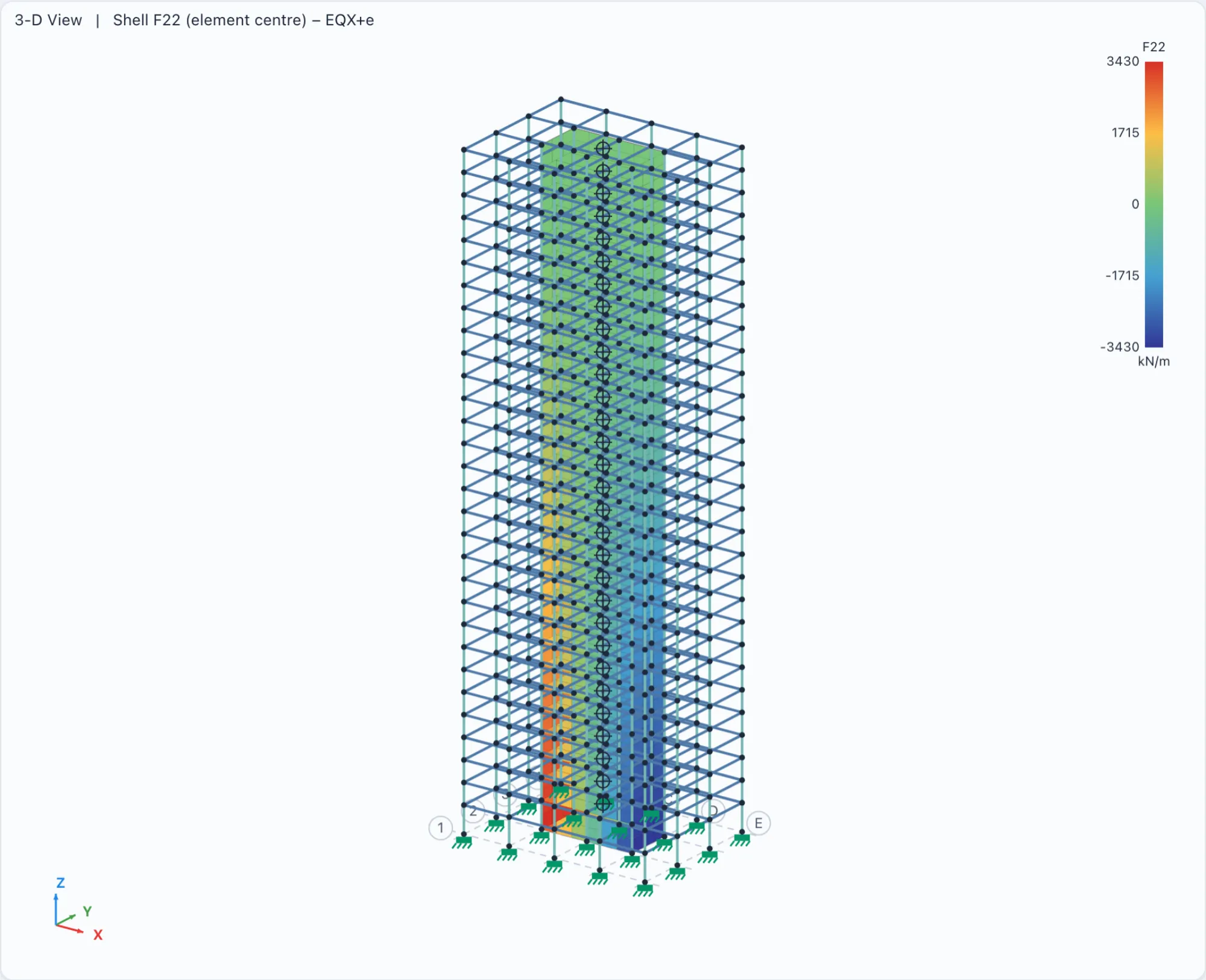 30-storey tower wall stress contours